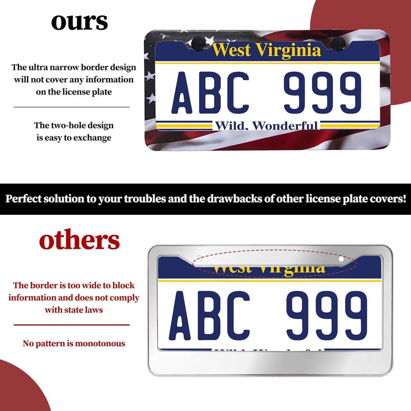 LIN KANG Patriotic American Flag License Plate Frame Holder - 2 Pack Universal Aluminum Matte Stripe US Flag Gloss Car Plate Frame Covers with 2 Holes and Free Screws Fasteners Caps - Image 4